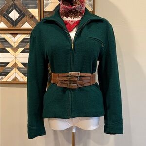 Vintage Ralph Lauren Dark Green Wool Zip Jacket with Plaid Lining size 6